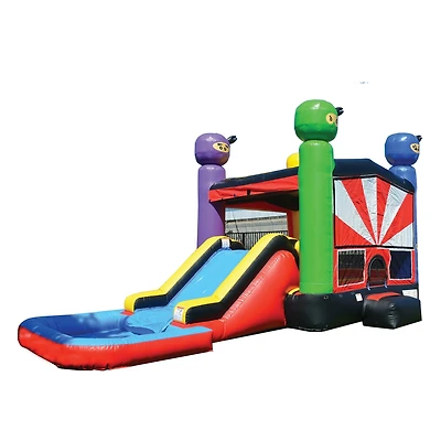 HeroKiddo Ninja Warrior Commercial Grade Bounce House Water Slide Combo with Splash Pool for Kids and Adults (with Blower), Wet Dry Use, Basketball Ho
