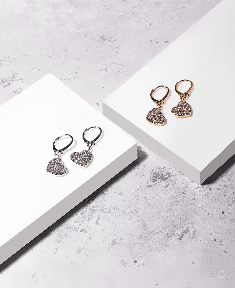 Dkny Crystal Heart Drop Lever Back Earrings