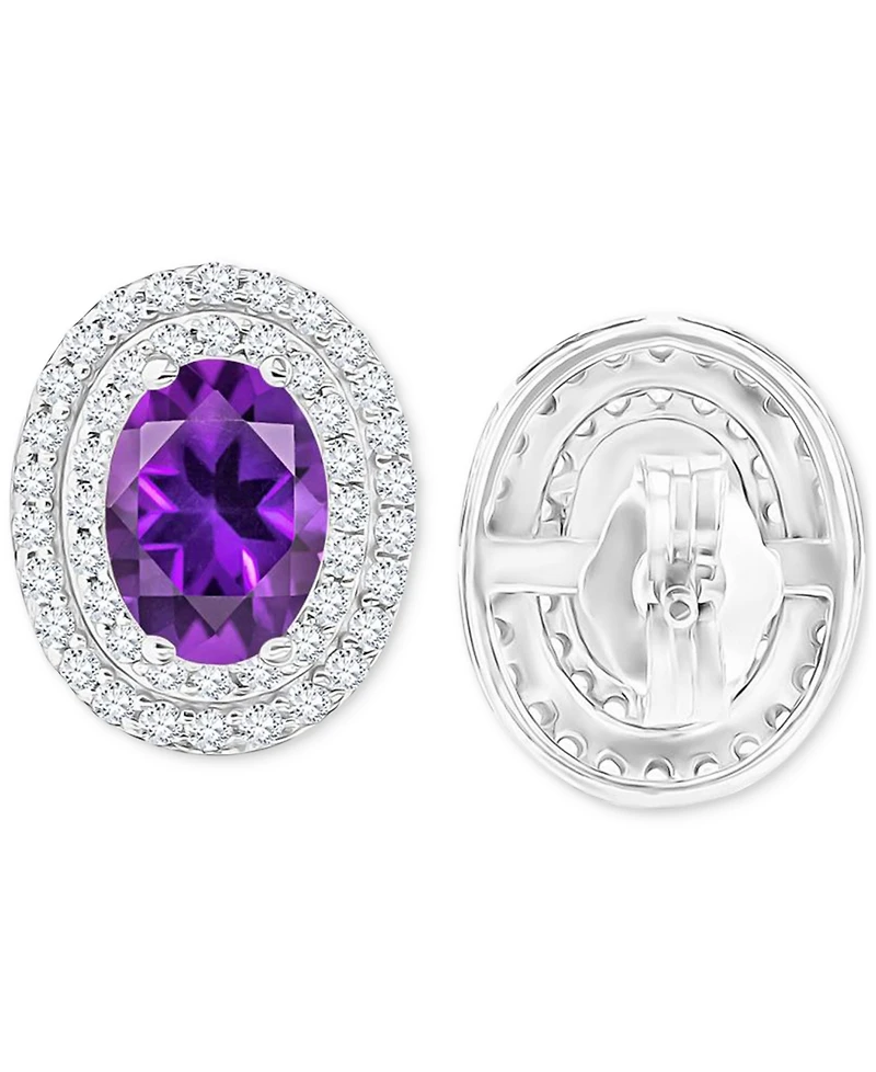 Amethyst (1-3/8 ct. t.w.) & Lab Grown White Sapphire (1/2 Oval Halo Birthstone Stud Earrings Sterlings Silver (Also Additional Birthst