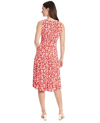 London Times Women's Floral-Print Jewel-Neck Midi Dress