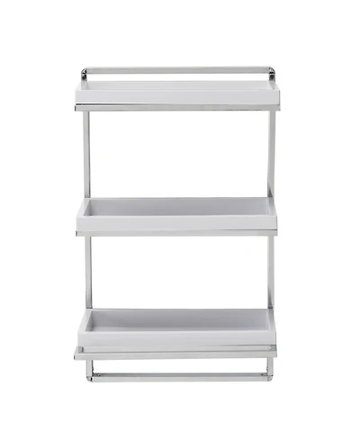 Wall Mount 3-Tier White and Chrome Bathroom Shelf with towel Bar and Removable Trays