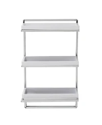 Wall Mount 3-Tier White and Chrome Bathroom Shelf with towel Bar and Removable Trays