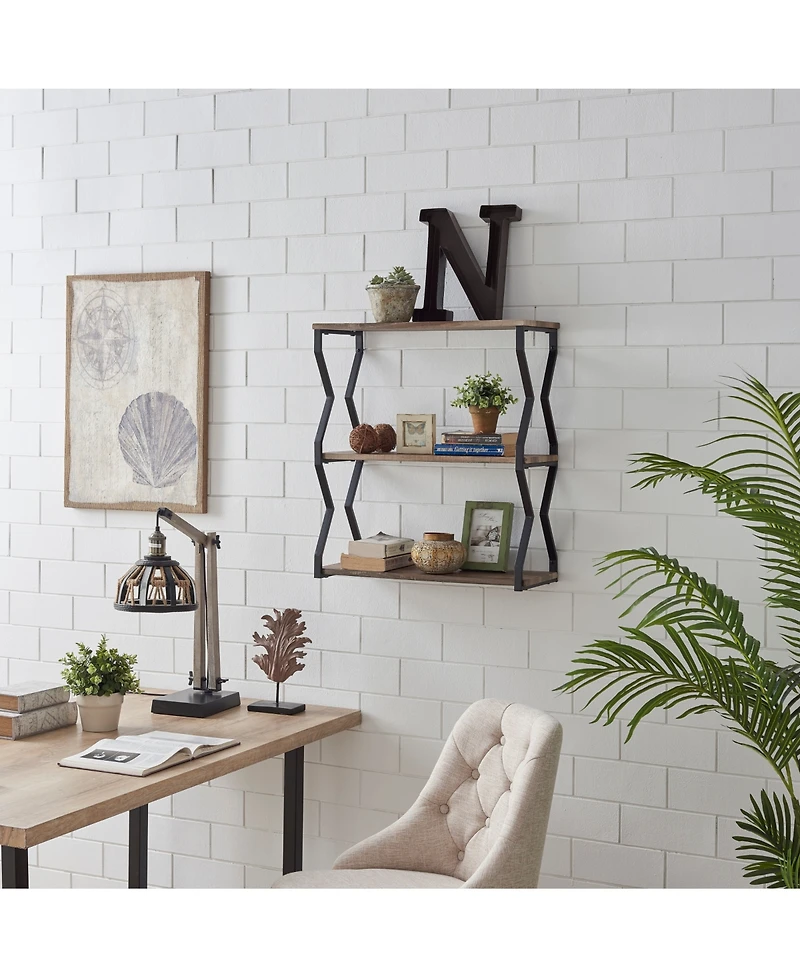 Rustic Industrial 3-Tier Zigzag Floating Wall Shelf