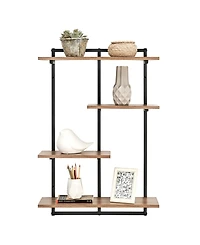 Rhodes 4 Tier Modern Floating Windowsill Wall Shelf Unit with Metal Frame and Light Walnut Mdf Shelves