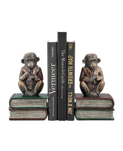 Danya B Monkeys on Books Polyresin Antique-Like Patina Finish Bookend, Set of 2