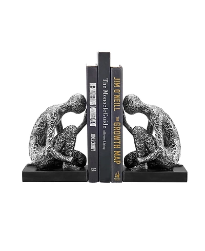 Danya B Kneeling Figure Sculptures Polyresin Silver-Tone and Black Finish Bookend, Set of 2