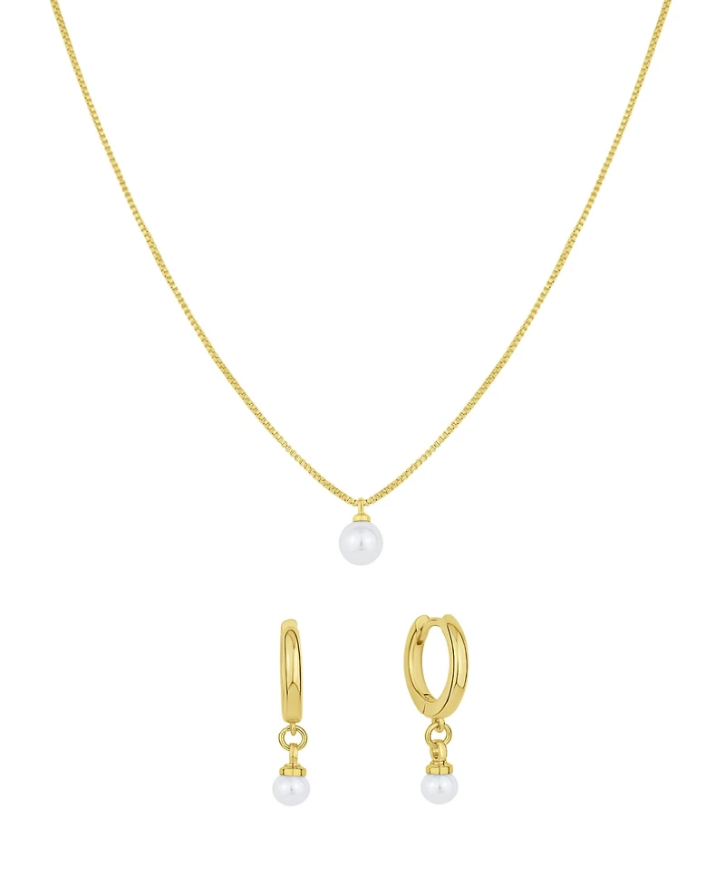 And Now This Imitation Pearl Hoop Earring and Necklace with Jewelry Box Set