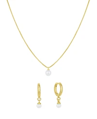 And Now This Imitation Pearl Hoop Earring and Necklace with Jewelry Box Set