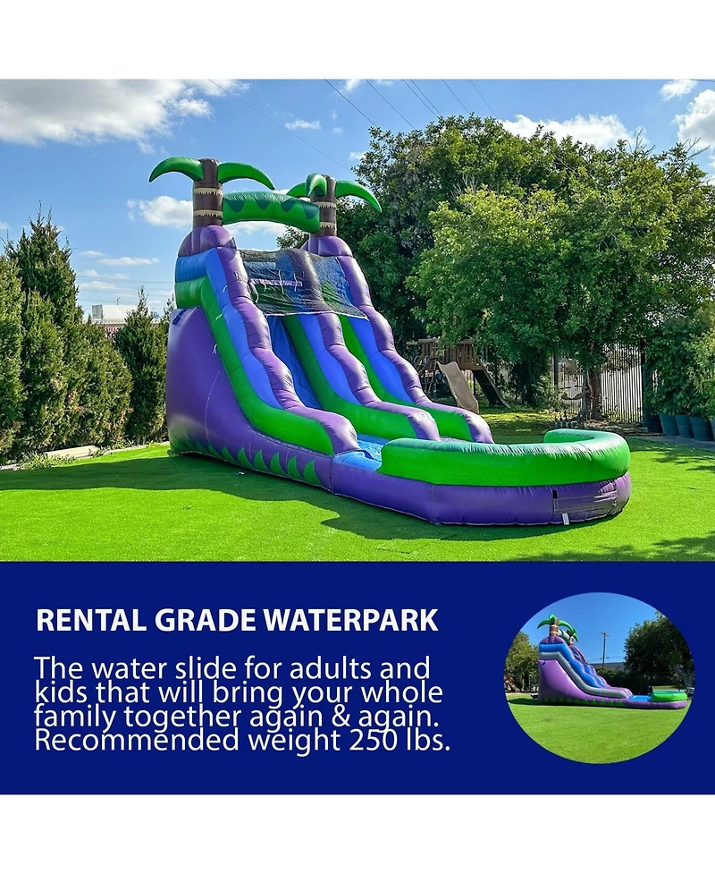 HeroKiddo 16 Purple Tropical Commercial Grade Water Slide Inflatable with Pool for Kids and Adults (with Blower), Wet Dry Use, Summer Fun