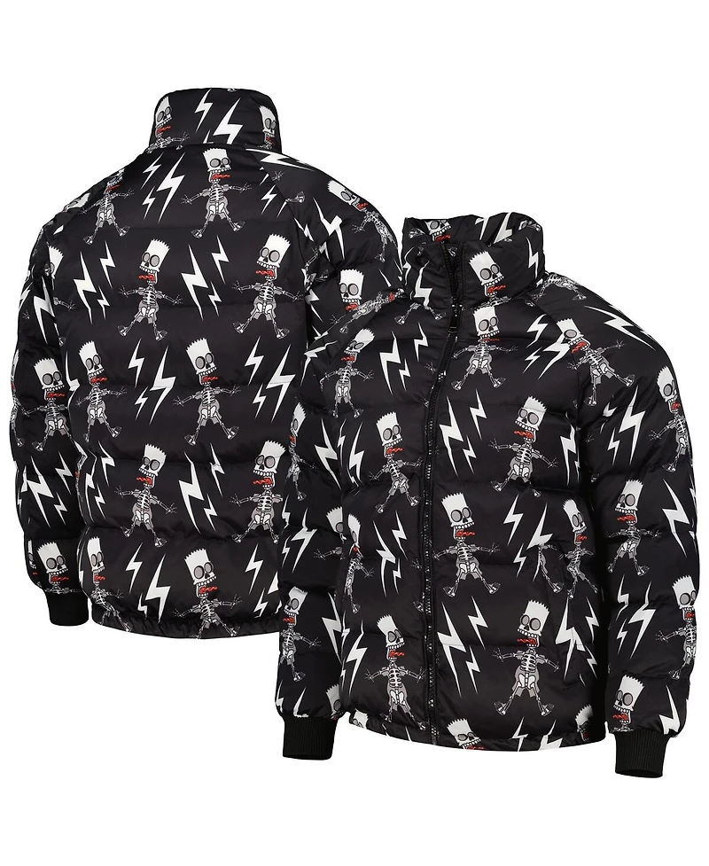 Men's Freeze Max Black The Simpsons Electric Bart Raglan Full-Zip Puffer Jacket