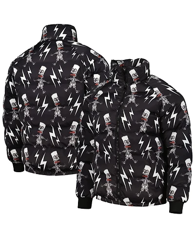 Men's Freeze Max Black The Simpsons Electric Bart Raglan Full-Zip Puffer Jacket