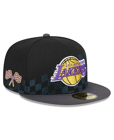 Men's New Era Black Los Angeles Lakers 2024 Nba All-Star Game Rally Drive Checkerboard 59FIFTY Crown Fitted Hat