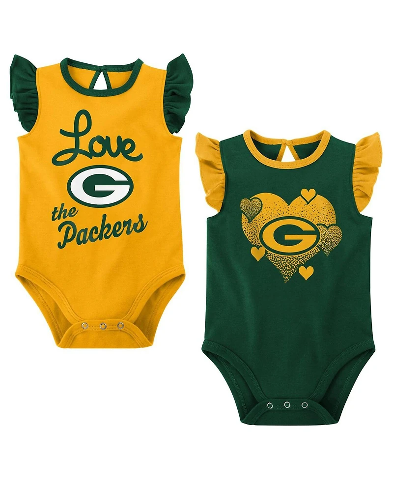Baby Girls Green, Gold Green Bay Packers Spread the Love 2-Pack Bodysuit Set