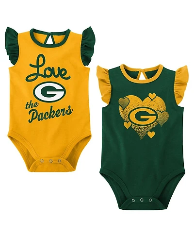 Baby Girls Green, Gold Green Bay Packers Spread the Love 2-Pack Bodysuit Set