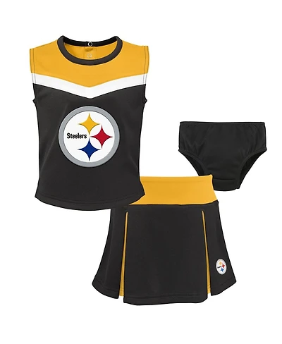Girls Toddler Black Pittsburgh Steelers Spirit Cheer Three-Piece Cheerleader Set