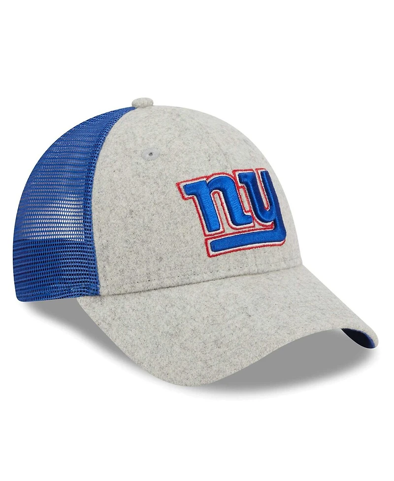 Men's New Era Heather Gray, Royal New York Giants Pop Trucker 9FORTY Adjustable Hat