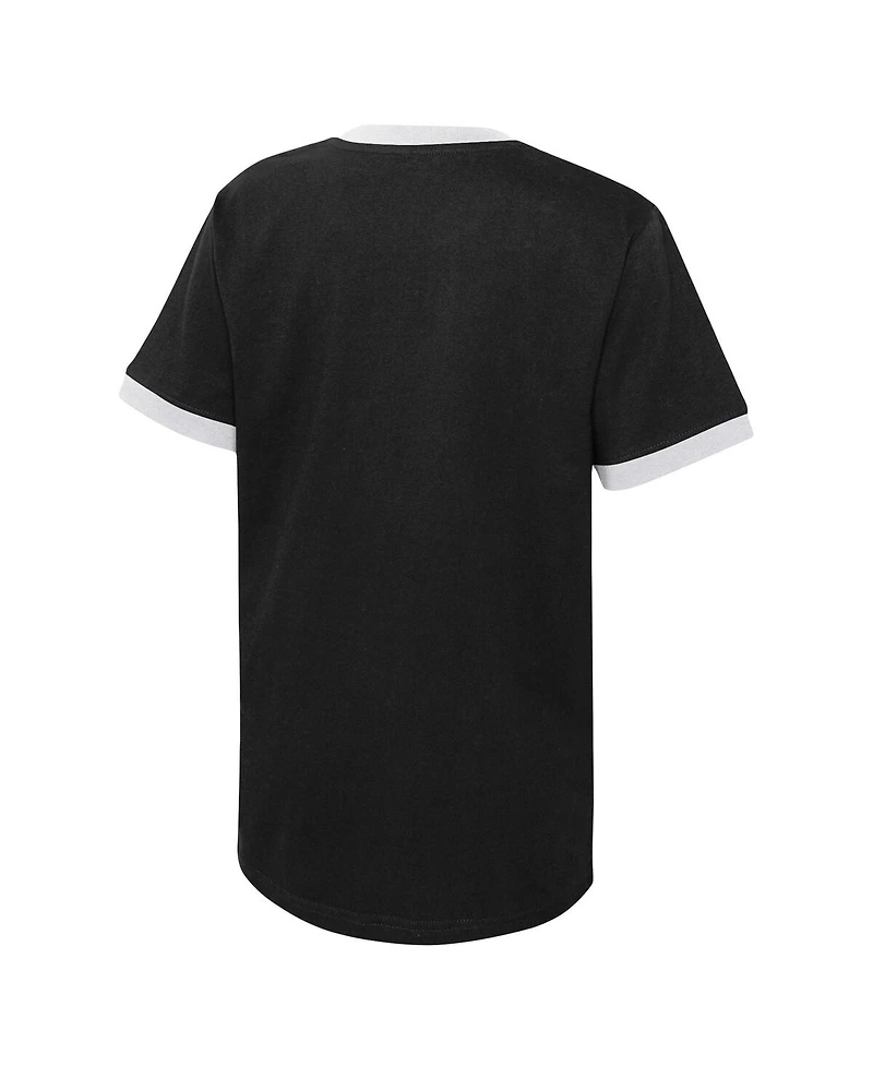Big Boys Black Distressed Brooklyn Nets Hoop City Hometown Ringer T-shirt