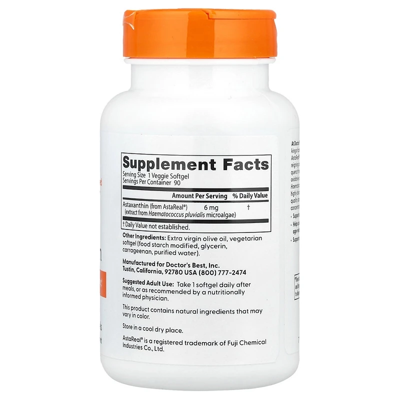 Doctor's Best Astaxanthin with AstaReal 6 mg - 90 Veggie Softgels