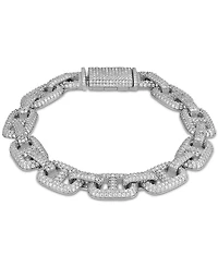 Esquire Men's Jewelry Cubic Zirconia Pave Puffed Mariner Link Chain Bracelet in Sterling Silver, Created for Macy's