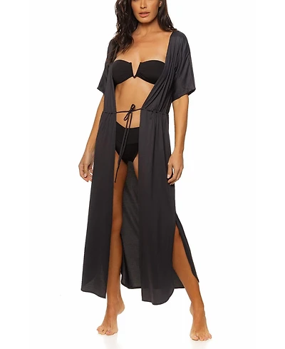 Guria Beachwear Women's Tie Front Long Kimono Cover-up