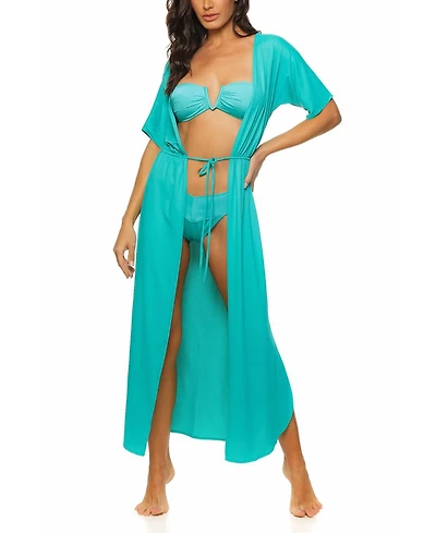 Guria Beachwear Women's Tie Front Long Kimono Cover-up