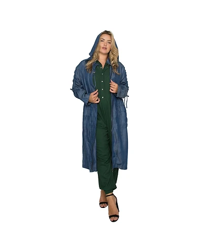 Women's Plus Denim Tencel Hooded Long Trench Coat