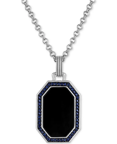 Esquire Men's Jewelry Onyx & Lab-Created Sapphire (1/2 ct. t.w.) Octagon Dog Tag 22" Pendant Necklace in Sterling Silver, Created for Macy's