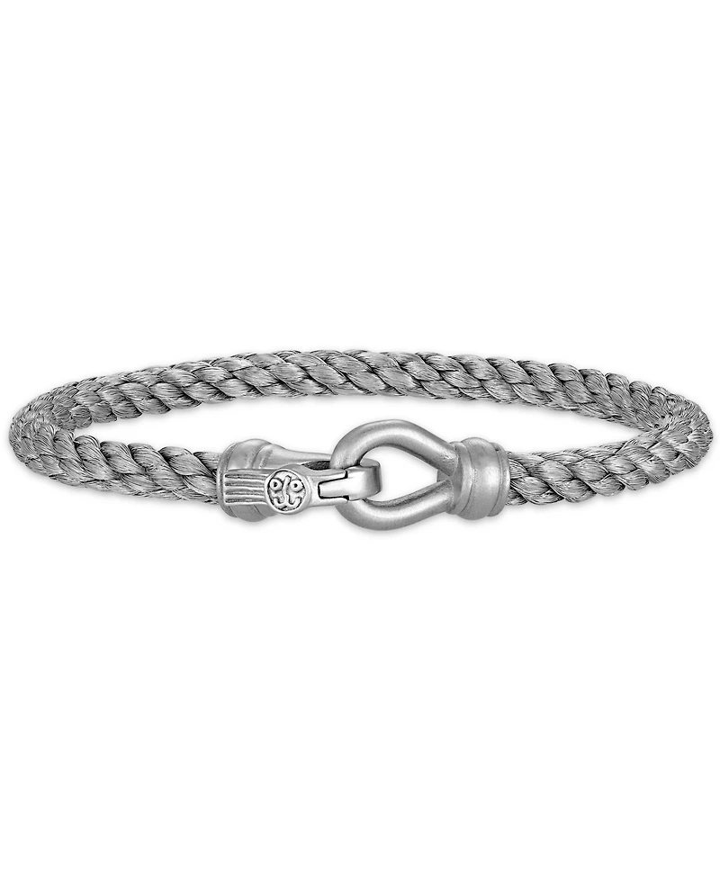 Esquire Men's Jewelry Woven Black Nylon Bracelet in Black Ip Stainless Steel, Created for Macy's
