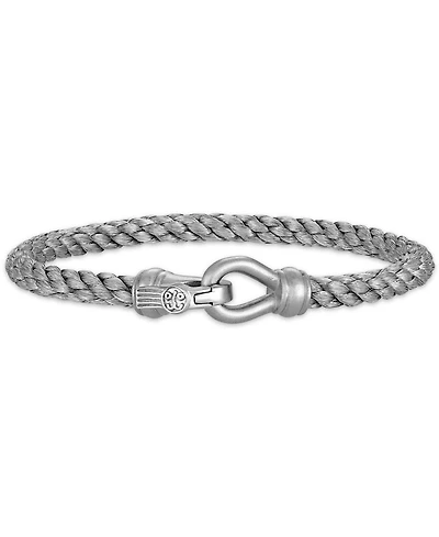 Esquire Men's Jewelry Woven Black Nylon Bracelet in Black Ip Stainless Steel, Created for Macy's