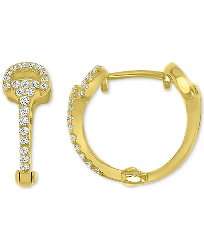 Cubic Zirconia Horsebit Small Huggie Hoop Earrings in 14k Gold-Plated Sterling Silver, 0.59"