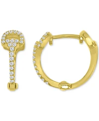 Cubic Zirconia Horsebit Small Huggie Hoop Earrings in 14k Gold-Plated Sterling Silver, 0.59"