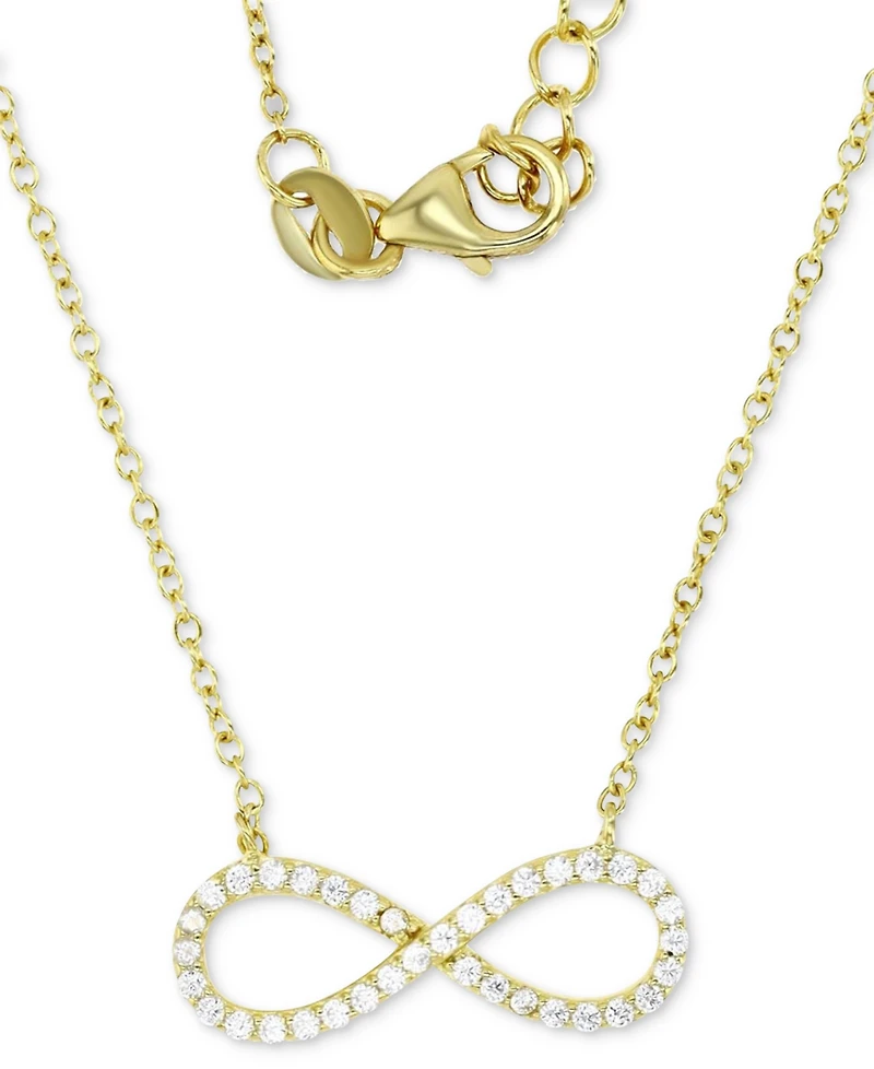 Cubic Zirconia Infinity Pendant Necklace in 14k Gold-Plated Sterling Silver, 16" + 2" extender