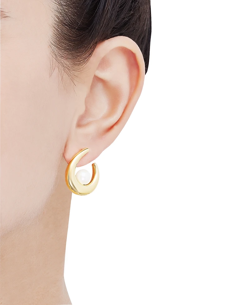 Honora Cultured Freshwater Pearl (7-1/2 mm) Swoop Stud Earrings in 14k Gold