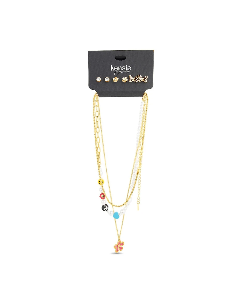 kensie Colorful Flower and Butterfly Necklace and Earring Set