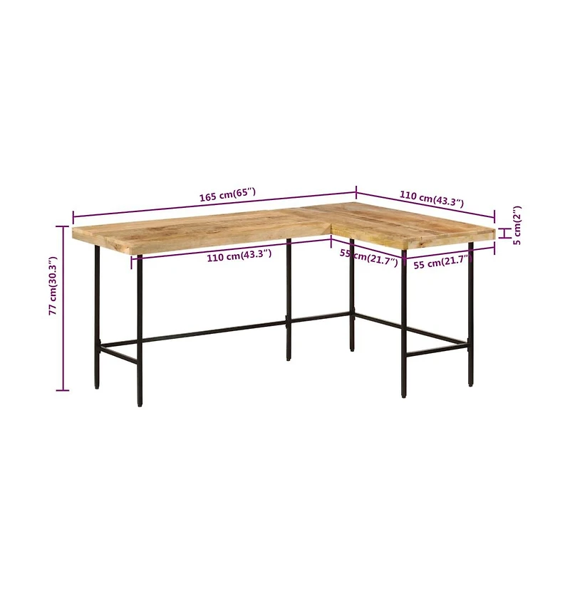 vidaXL Desk 65"x43.3"x30.3" Solid Wood Mango and Iron