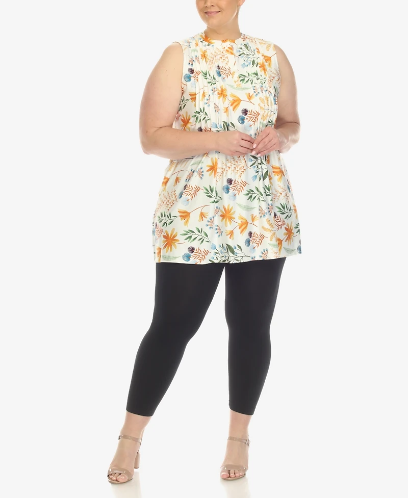 White Mark Plus Floral Sleeveless Tunic Top