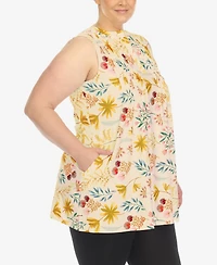White Mark Plus Floral Sleeveless Tunic Top
