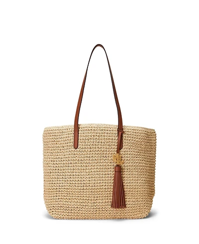 Lauren Ralph Lauren Crochet-Straw Medium Whitney Tote