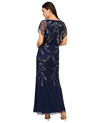 Adrianna Papell Women's Beaded Flutter-Sleeve Blouson Gown