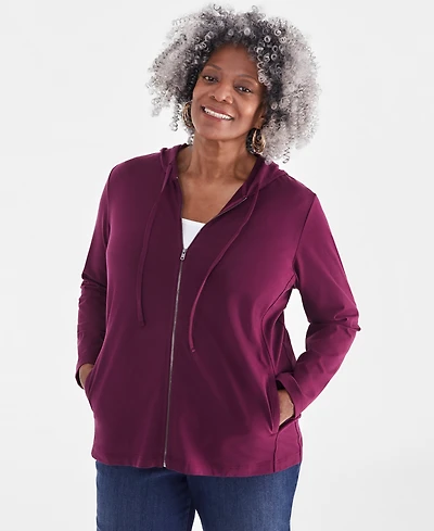 Style & Co Plus Zip-Up Hooded Sweatshirt, Exclusively at Macy's