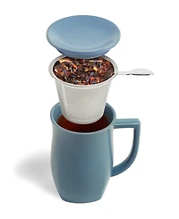 Tea Forte Fiore Stone Blue Teaware and Single Steeps Tea Bundle, 4 Piece