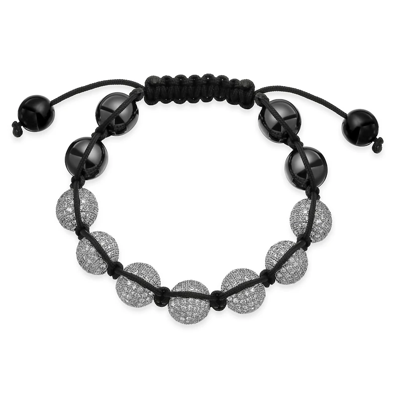 Bling Jewelry Black White Gold Tone Chain Link Bracelet with Crystal Ball Beads Cord