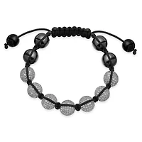 Bling Jewelry Black White Gold Tone Chain Link Bracelet with Crystal Ball Beads Cord