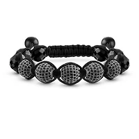 Bling Jewelry Black White Gold Tone Chain Link Bracelet with Crystal Ball Beads Cord