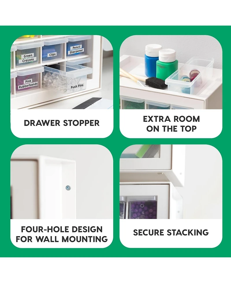 Iris Usa 16 Drawer Stackable Storage Cabinet for Hardware Crafts, White - Small Organizer Utility Chest, Scrapbook Art Hobby Multiple Compartment