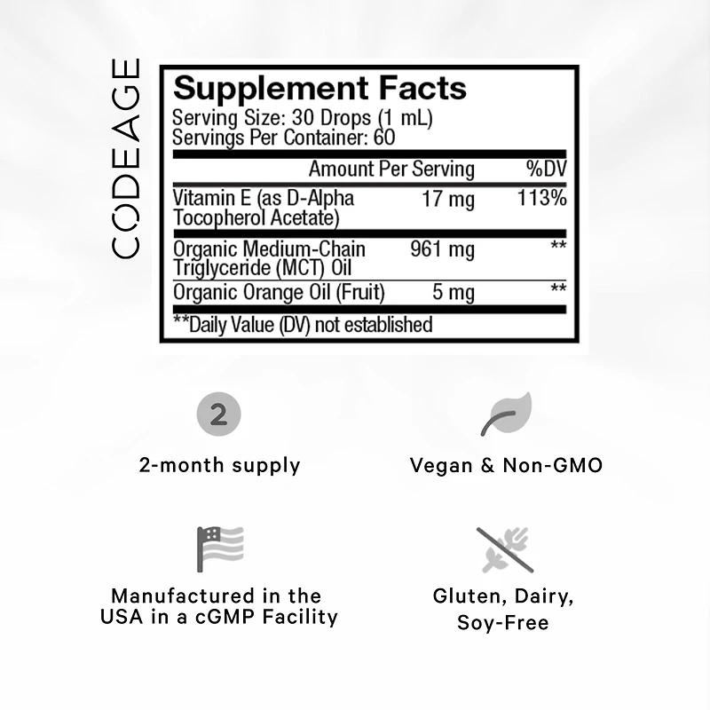 Codeage Liquid Vitamin E+ - Usda-Certified Organic Vitamin E - 2-Month Supply