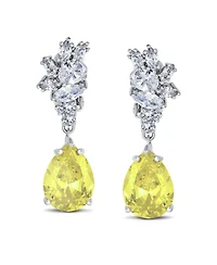 Bling Jewelry Cubic Zirconia Cz Statement Dangle Leaf Teardrop Formal Chandelier Clip On Earrings Silver Plated