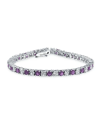 Bling Jewelry Alternating Round Cz 12CT 4 Prong Basket Set Tennis Bracelet Rhodium Plated 7.5 Inch