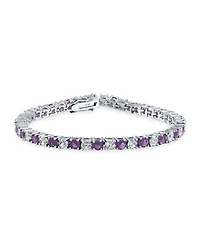Bling Jewelry Alternating Round Cz 12CT 4 Prong Basket Set Tennis Bracelet Rhodium Plated 7.5 Inch
