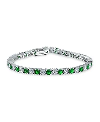Bling Jewelry Alternating Round Cz 12CT 4 Prong Basket Set Tennis Bracelet Rhodium Plated 7.5 Inch